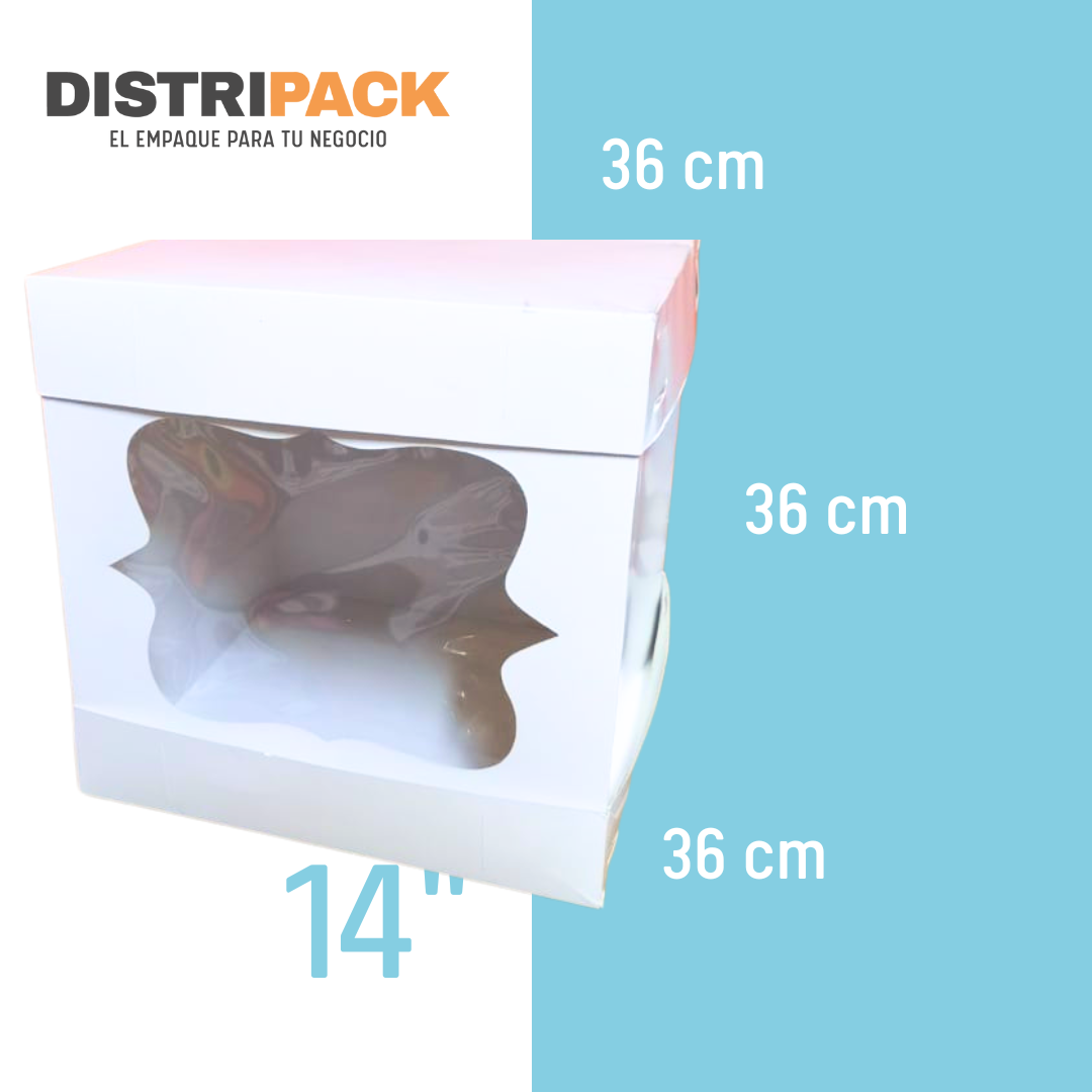 CAJA PARA PASTEL VENTANA CORCHETE 14" 36X36X36 CMS