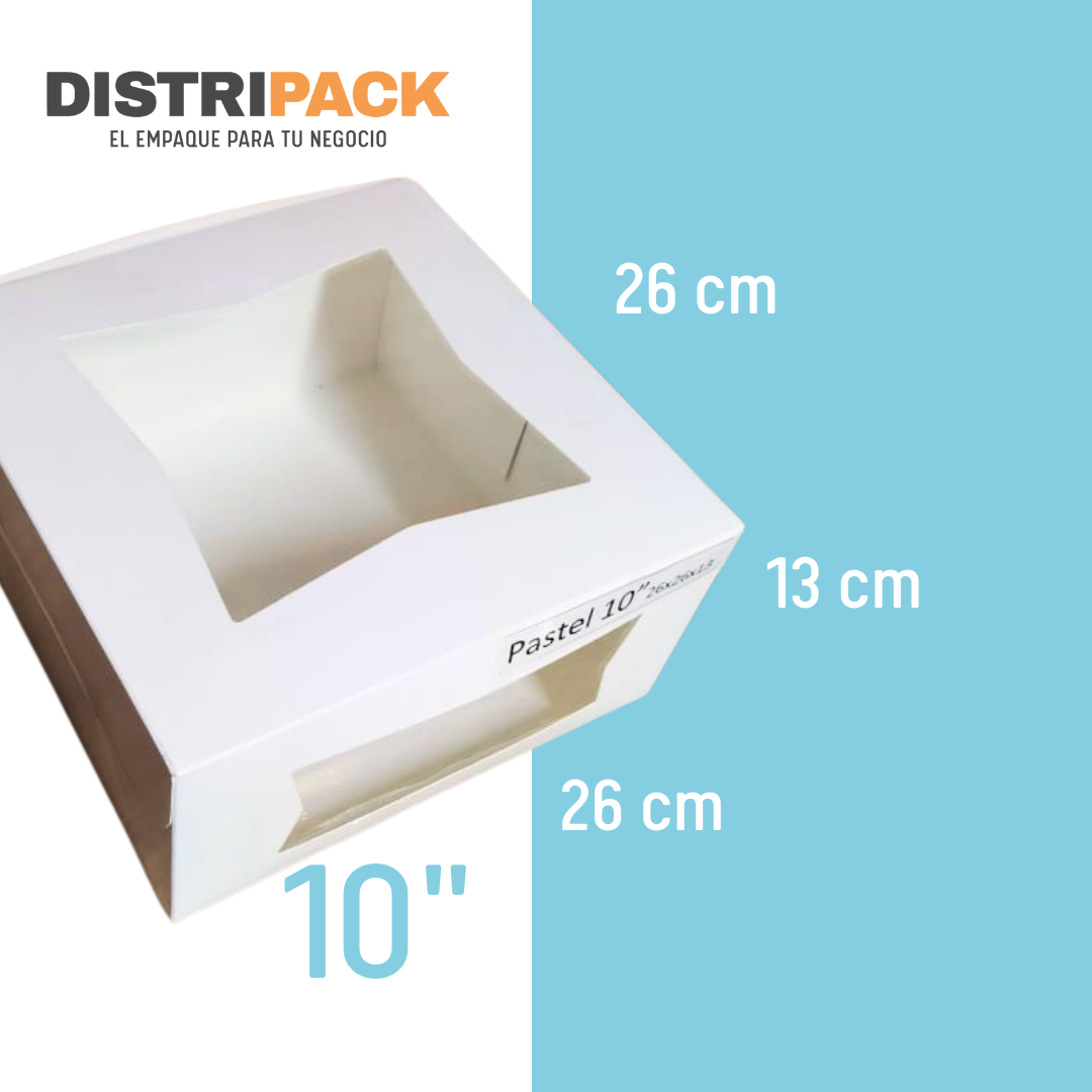 CAJA PARA PASTEL DOBLE VENTANA CRUZADA 10" 26X26X13 CMS