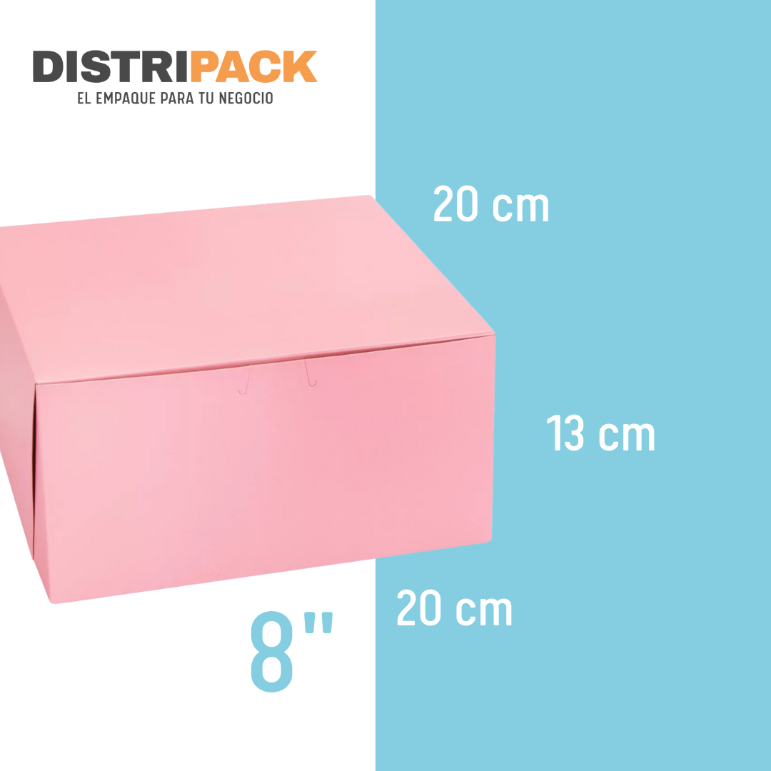 CAJA PARA PASTEL ROSA 8" 20X20X13 CMS