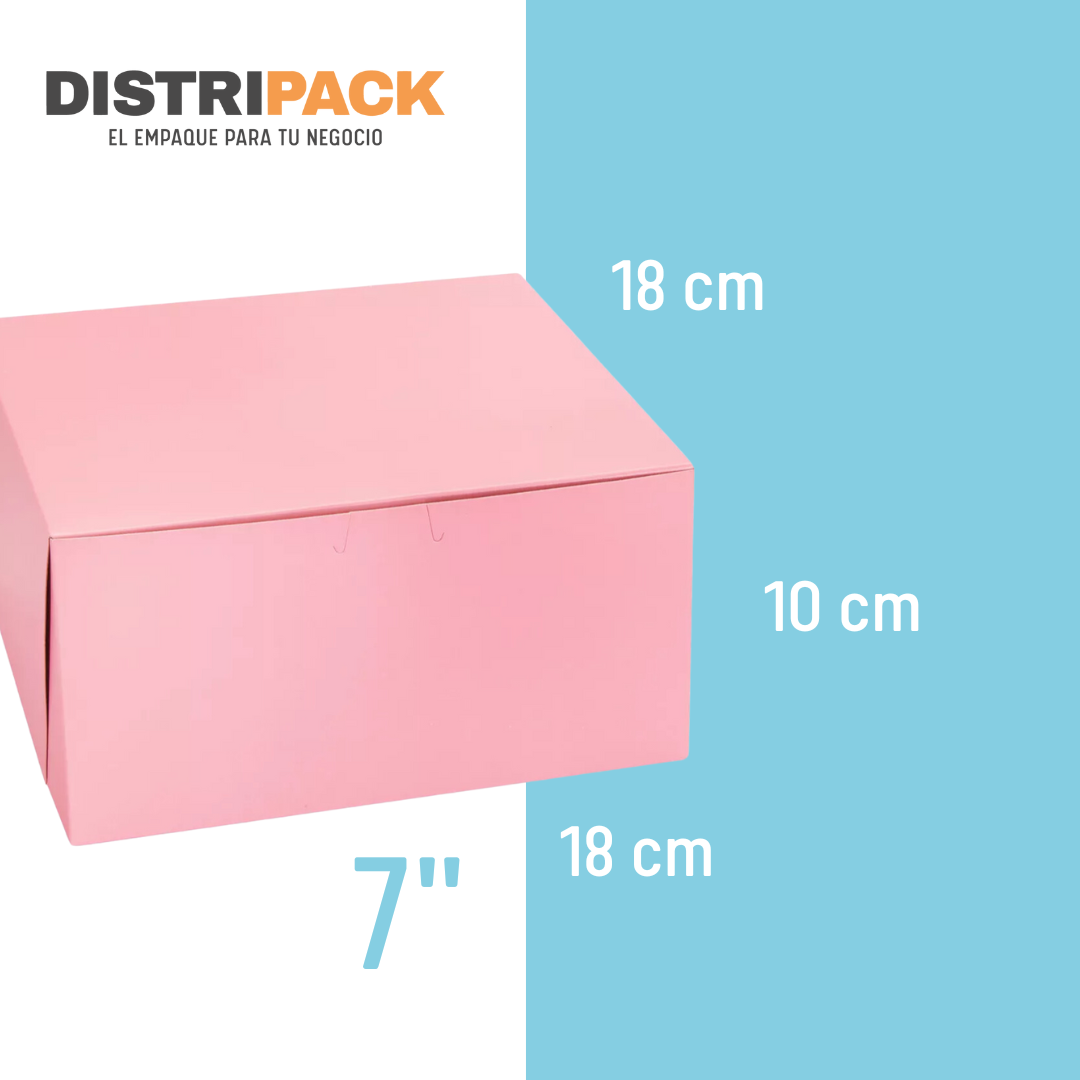 CAJA PARA PASTEL ROSA 7" 18X18X10 CMS