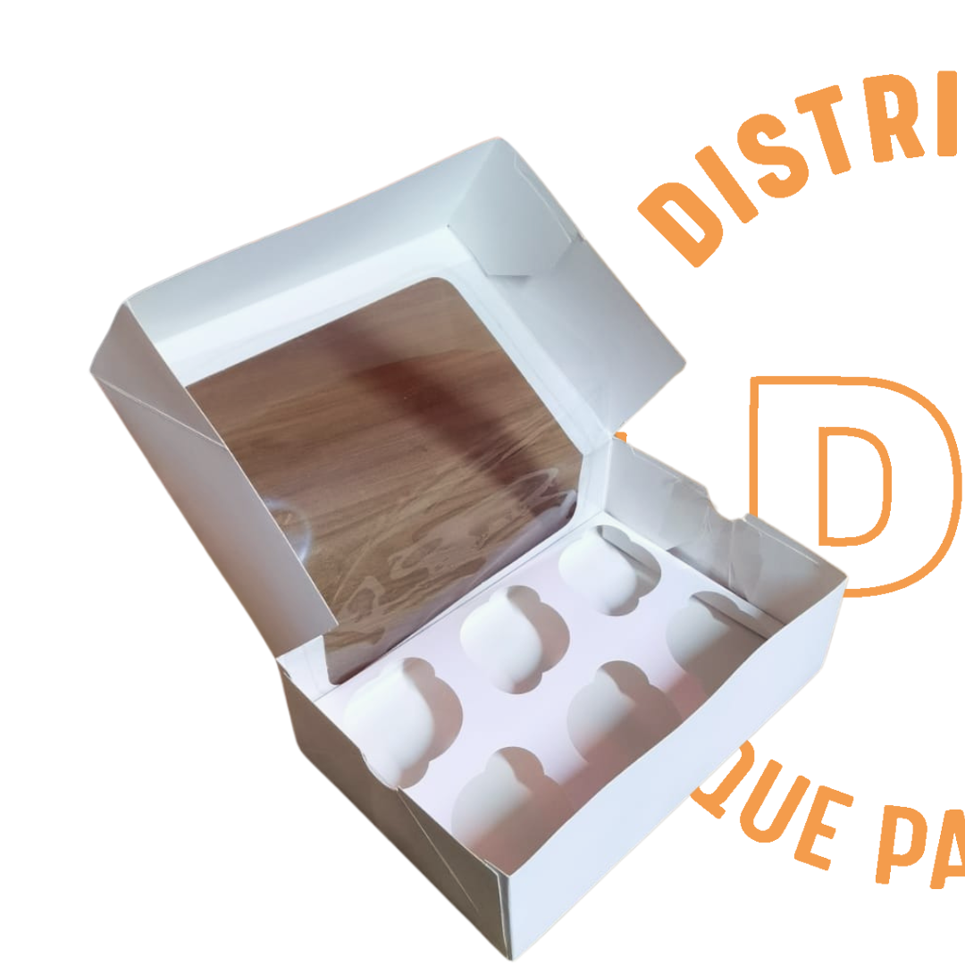 CAJA CUPCAKE 6 PZS BLANCA Autoarmable 24X16X8 CMS