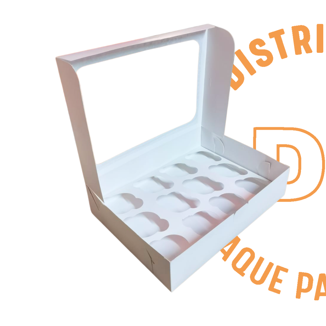CAJA CUPCAKE 12 PZS BLANCA 32X24X8 CMS