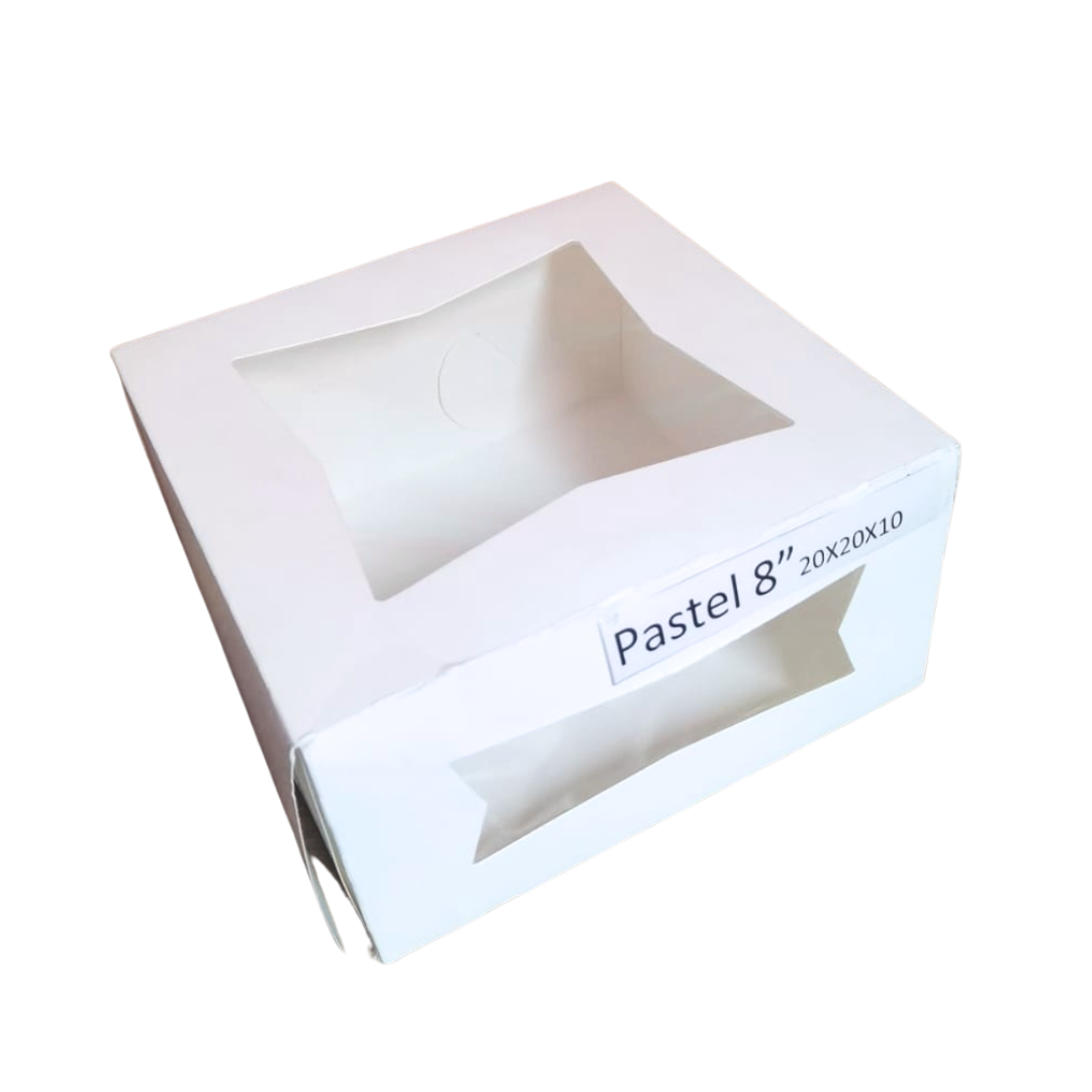 CAJA PARA PASTEL DOBLE VENTANA CRUZADA 8" 20X20X10 CMS