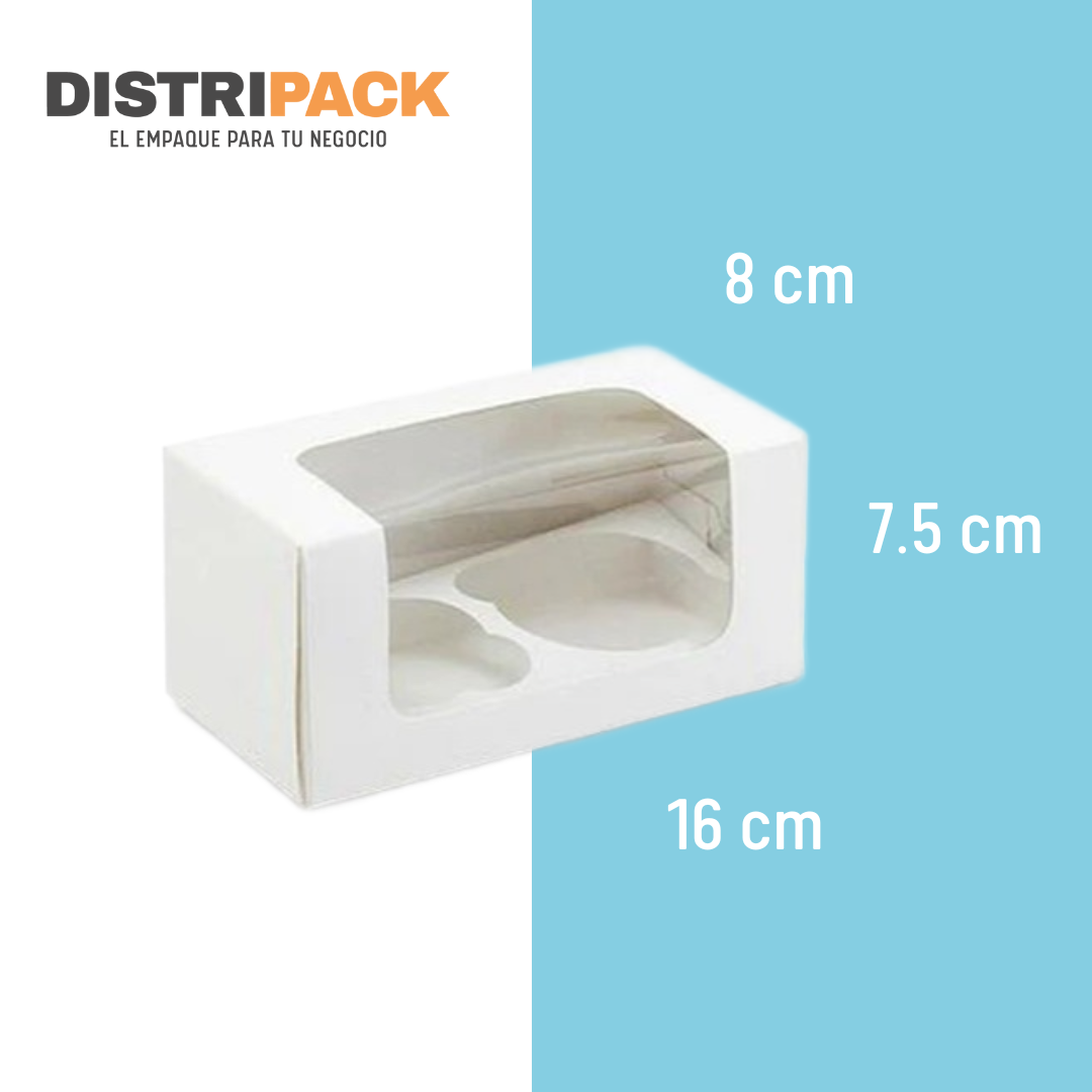 CAJA CUPCAKE 2 PZS BLANCA Autoarmable 16X8X8 CMS