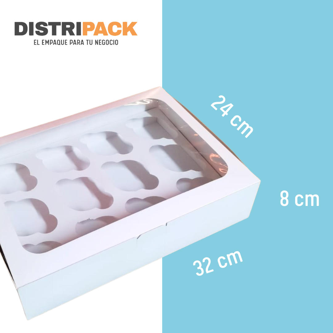 CAJA CUPCAKE 12 PZS BLANCA 32X24X8 CMS