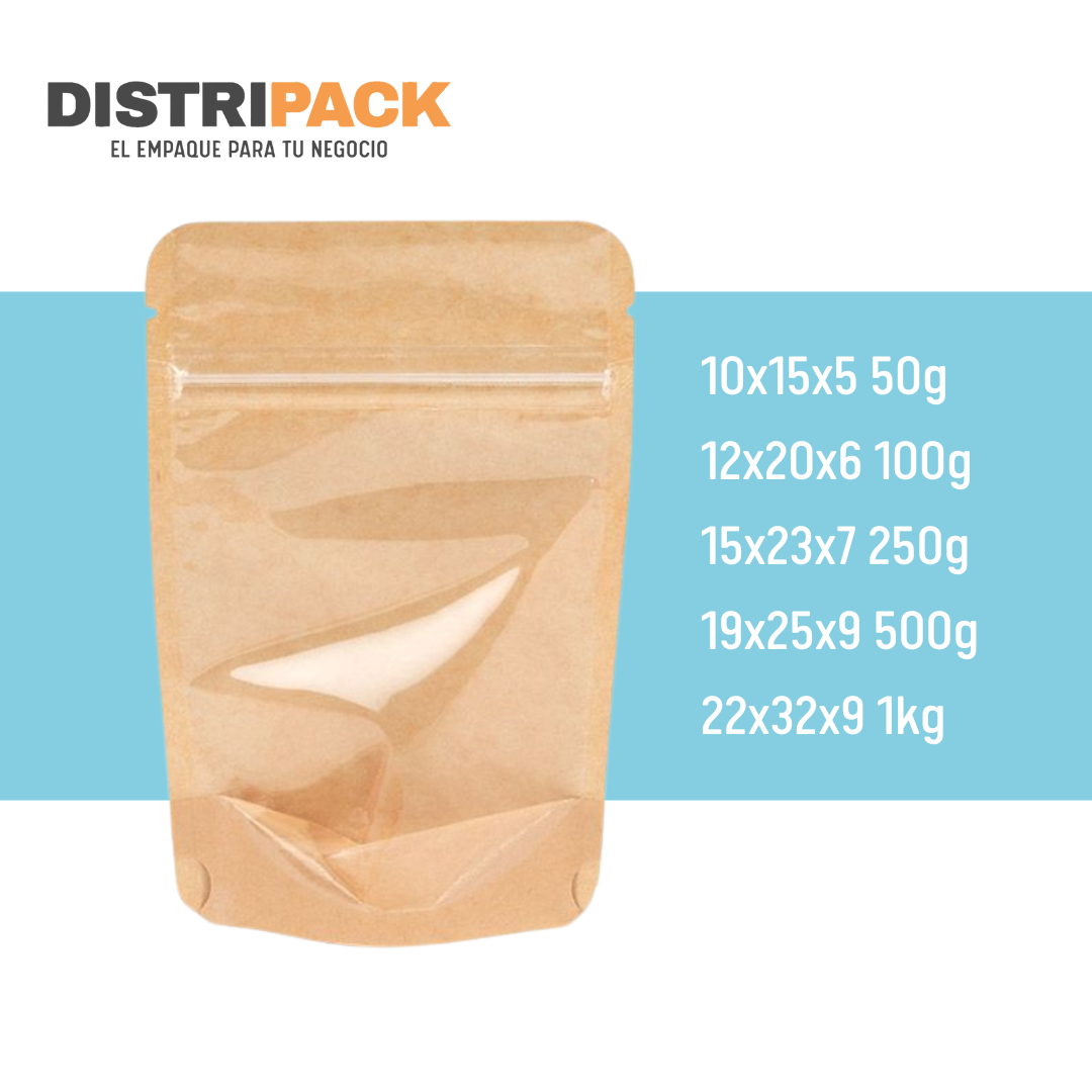 BOLSA STANDUP KRAFT/TRANSPARENTE