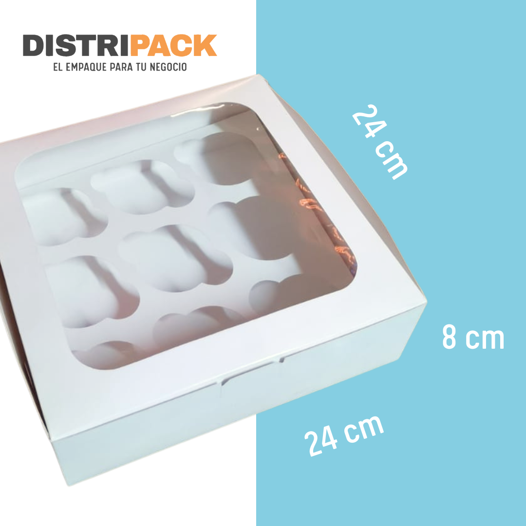 CAJA CUPCAKE 9 PZS BLANCA 24X24X8 CMS