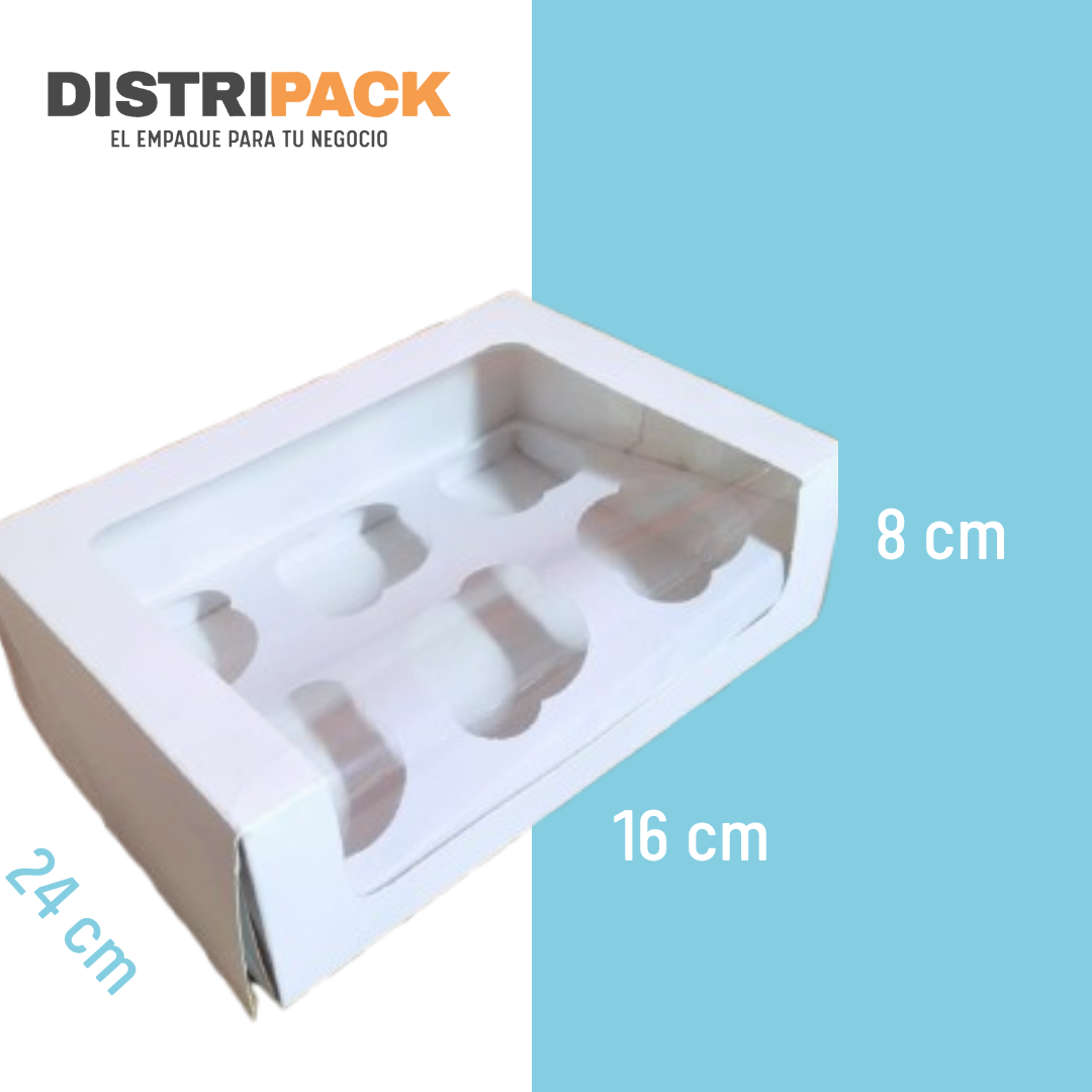CAJA CUPCAKE 6 PZS BLANCA Autoarmable 24X16X8 CMS