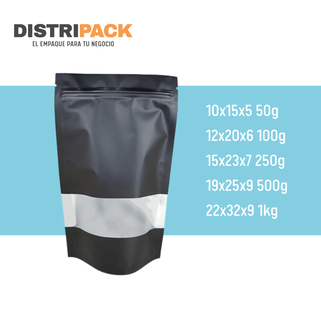 BOLSA STANDUP NEGRA CON VENTANA RECTANGULAR