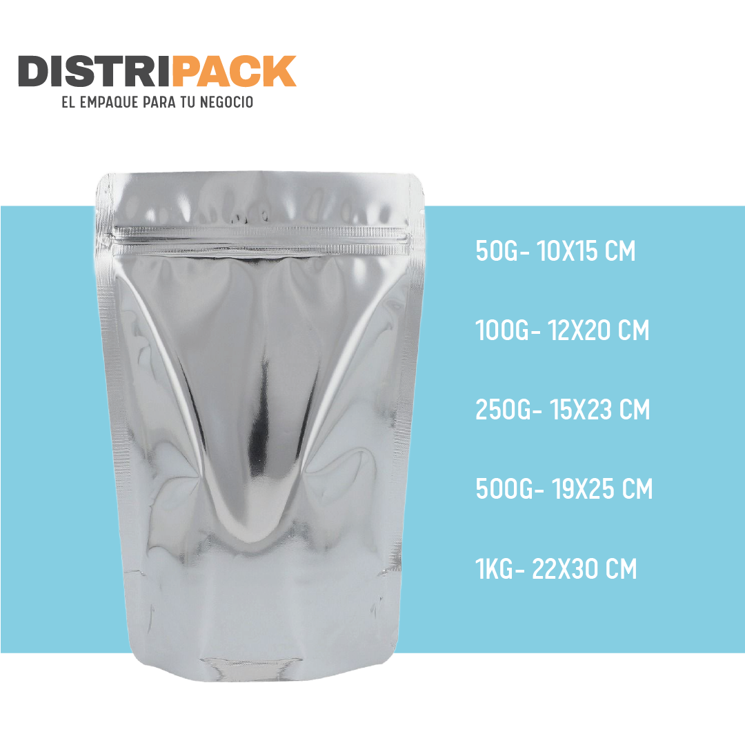 BOLSA STANDUP PLATEADA/TRANSPARENTE