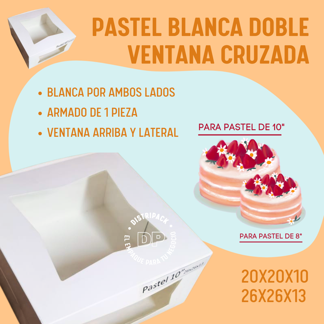 CAJA PARA PASTEL DOBLE VENTANA CRUZADA 10" 26X26X13 CMS
