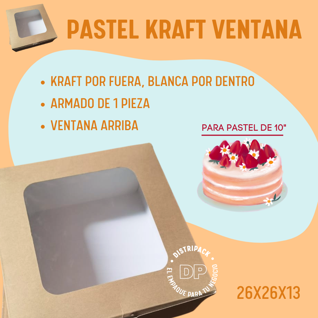 CAJA PARA PASTEL CON VENTANA 10" 26X26X13 CMS