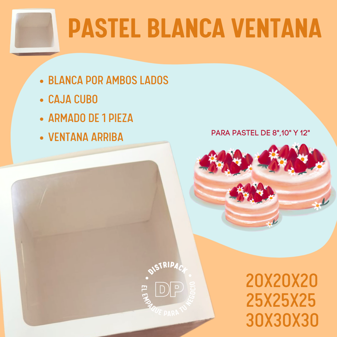 CAJA PARA PASTEL VENTANA 10" 25X25X25 CMS
