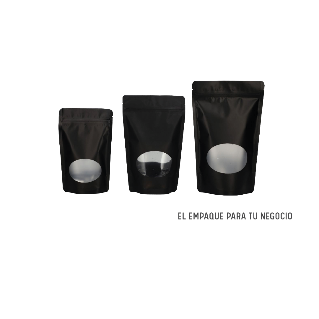 BOLSA STANDUP NEGRA CON VENTANA CIRCULAR