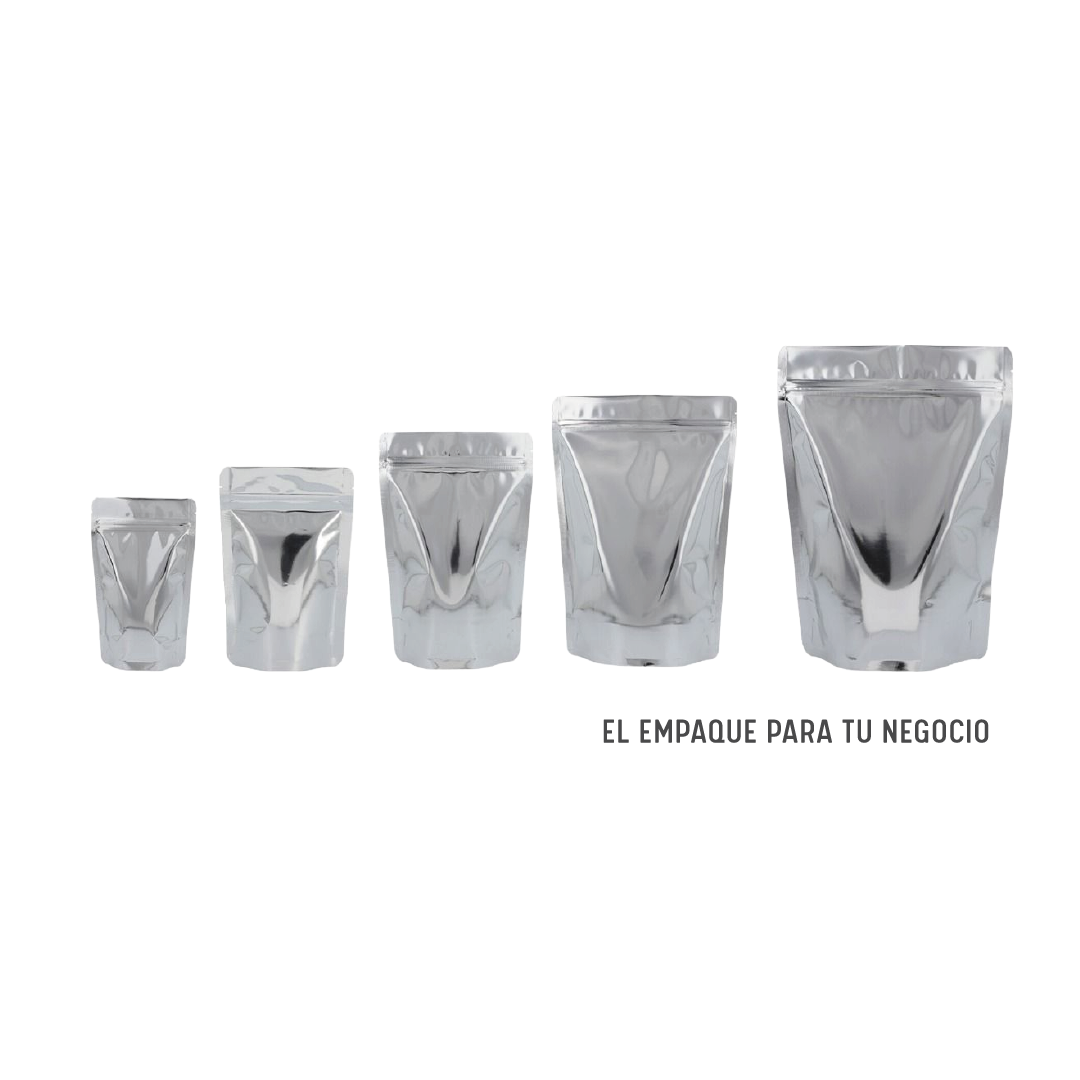BOLSA STANDUP PLATEADA/TRANSPARENTE