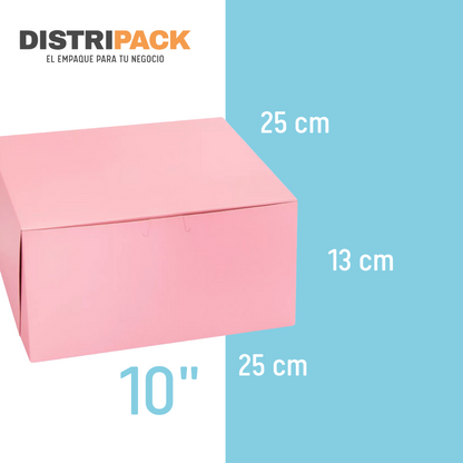 CAJA PARA PASTEL ROSA 10" 25X25X13 CMS