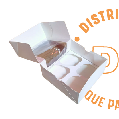 CAJA CUPCAKE 4 PZ BLANCA autoarmable 16X16X8 CMS