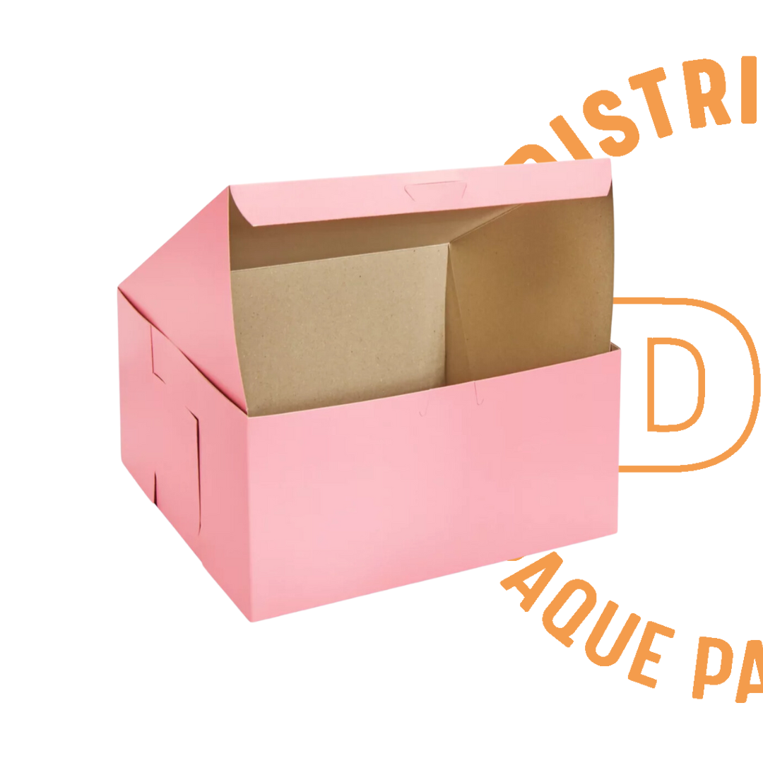 CAJA PARA PASTEL ROSA 10" 25X25X13 CMS