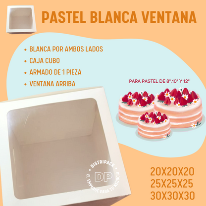 CAJA PARA PASTEL VENTANA 8" 20X20X20 CMS