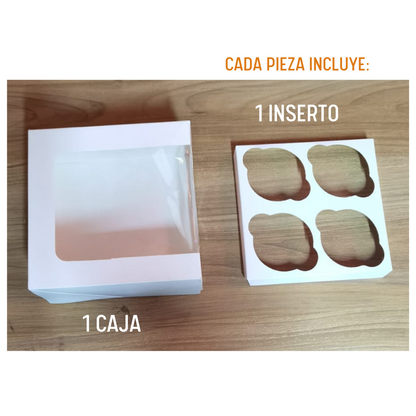 CAJA CUPCAKE 4 PZS BLANCA 16X16X8 CMS